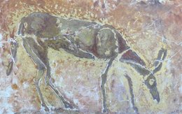 Themistokles à la pluie d'or,  fond rouge, technique mixte + or 55x35 